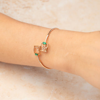 18ct Rose Gold Oval Cut Emerald & Diamond Botanical Bangle Bracelet