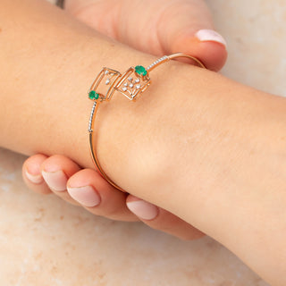 18ct Rose Gold Oval Cut Emerald & Diamond Botanical Bangle Bracelet
