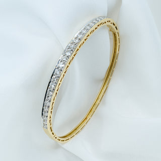 Vintage 18ct White & Yellow Gold Diamond Line Bangle – 2.00ct – Medium Fit-Hinged