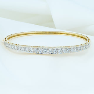 Vintage 18ct White & Yellow Gold Diamond Line Bangle – 2.00ct – Medium Fit-Hinged