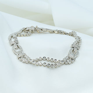 18ct White Gold Diamond Two-Strand Bracelet – Art Deco Style – 1.30ct – 7.5”