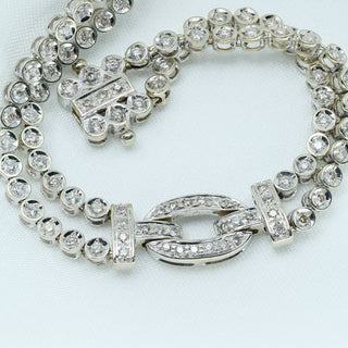 18ct White Gold Diamond Two-Strand Bracelet – Art Deco Style – 1.30ct – 7.5”