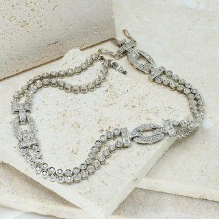18ct White Gold Diamond Two-Strand Bracelet – Art Deco Style – 1.30ct – 7.5”