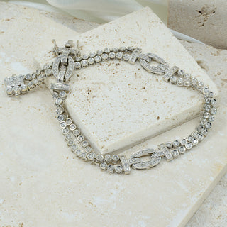 18ct White Gold Diamond Two-Strand Bracelet – Art Deco Style – 1.30ct – 7.5”