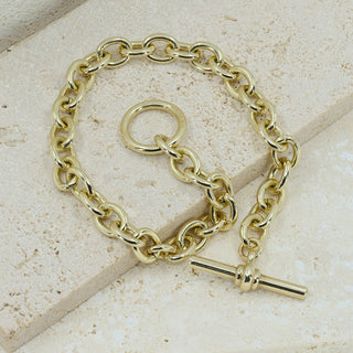Ladies’ 9ct Yellow Gold Solid Belcher Link T-Bar Bracelet - 7¼ Inch - 14.4g