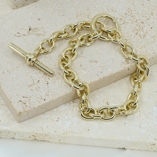 Ladies’ 9ct Yellow Gold Solid Belcher Link T-Bar Bracelet - 7¼ Inch - 14.4g