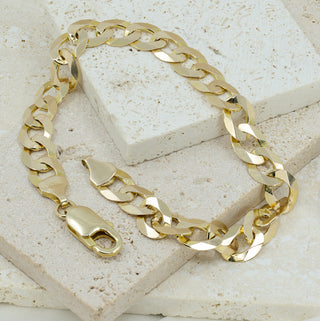 9ct Yellow Gold Solid Curb Bracelet - 8 Inch - 7.5mm - 10.4g