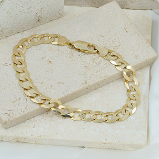 9ct Yellow Gold Solid Curb Bracelet - 8 Inch - 7.5mm - 10.4g