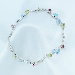 9ct White Gold Multi-Gem & Diamond Pear-Cut Bracelet - 7 Inch - 5.2g