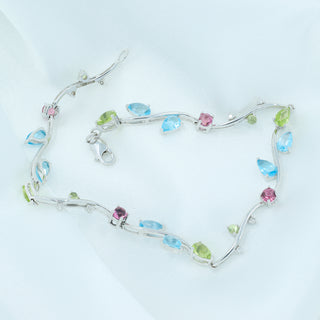 9ct White Gold Multi-Gem & Diamond Pear-Cut Bracelet - 7 Inch - 5.2g