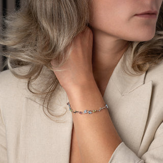 9ct White Gold Multi-Gem & Diamond Pear-Cut Bracelet - 7 Inch - 5.2g