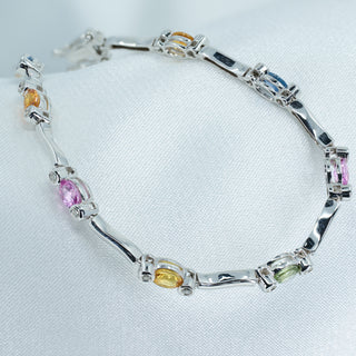 18ct White Gold Multi-Colour Sapphire &amp; Diamond Tennis Bracelet - 7¼"