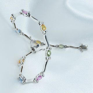 18ct White Gold Multi-Colour Sapphire &amp; Diamond Tennis Bracelet - 7¼"