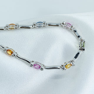 18ct White Gold Multi-Colour Sapphire &amp; Diamond Tennis Bracelet - 7¼"