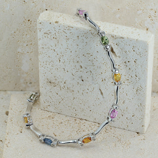 18ct White Gold Multi-Colour Sapphire &amp; Diamond Tennis Bracelet - 7¼"