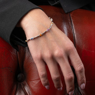 18ct White Gold Multi-Colour Sapphire &amp; Diamond Tennis Bracelet - 7¼"