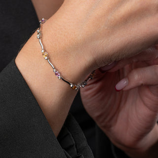 18ct White Gold Multi-Colour Sapphire &amp; Diamond Tennis Bracelet - 7¼"