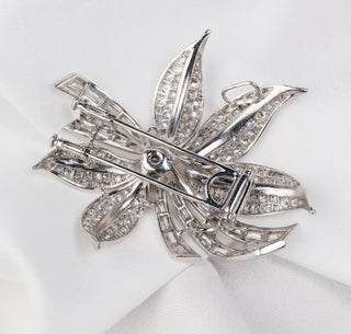 18ct White Gold 5ct+ Natural Diamond Handmade Brooch Pendant - Emerald &amp; Round Cut Diamonds
