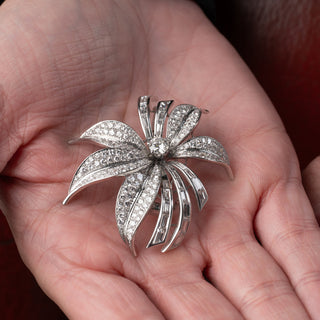 18ct White Gold 5ct+ Natural Diamond Handmade Brooch Pendant - Emerald &amp; Round Cut Diamonds