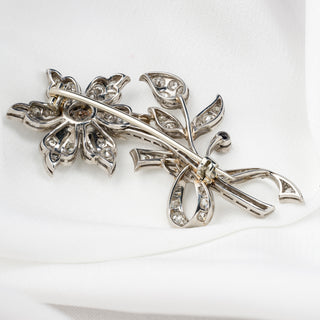 Platinum 2.50ct+ Old Cut Diamond & Sapphire Flower Brooch - Handmade Circa 1930s