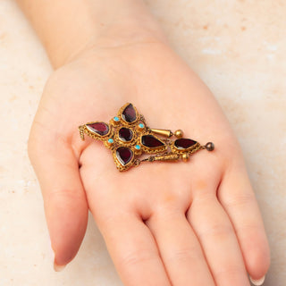 Victorian 15ct Yellow Gold Almandine Garnet & Cabochon Turquoise Etruscan Revival Pendant c1800s