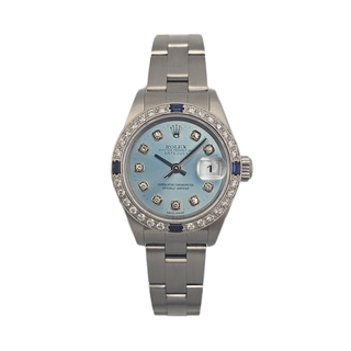 Rolex Datejust Ladies 79160 – 28mm – Steel – Custom Diamond & Sapphire Bezel – Tiffany Blue Diamond Dial – Automatic