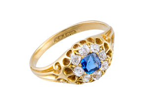 Victorian 18ct Yellow Gold Old Cut Diamond Sapphire Cluster Ring