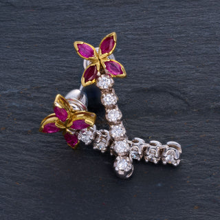 18ct Hand Crafted 2.35ct Diamond And Ruby Flower Earring and Necklace Set