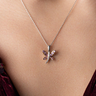 18ct Gold Pink Sapphire & Diamond Butterfly Pendant On 9ct Chain