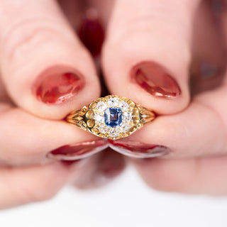 Victorian 18ct Yellow Gold Old Cut Diamond Sapphire Cluster Ring