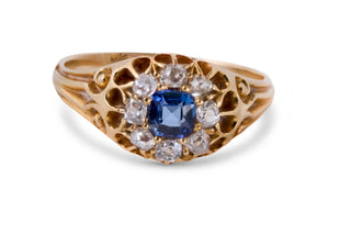 Victorian 18ct Yellow Gold Old Cut Diamond Sapphire Cluster Ring