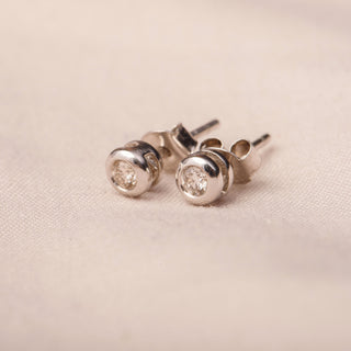 Platinum Diamond Bubble Stud Earrings Rub Over Setting