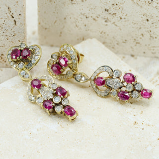 18ct Yellow Gold Natural Ruby & Diamond Dangle Drop Earrings – 40mm – 12.5g