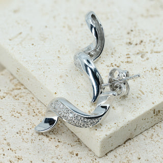 18ct White Gold Pavé Diamond Twist Drop Earrings - 26mm - 4.8g