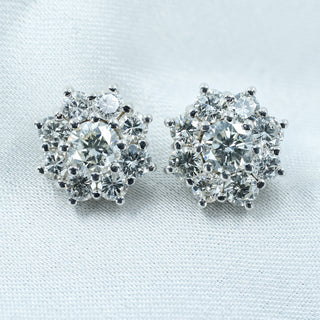 18ct White Gold 1.30ct Natural Diamond Daisy Cluster Stud Earrings - G Colour - 5.1g