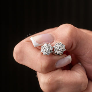 18ct White Gold 1.30ct Natural Diamond Daisy Cluster Stud Earrings - G Colour - 5.1g