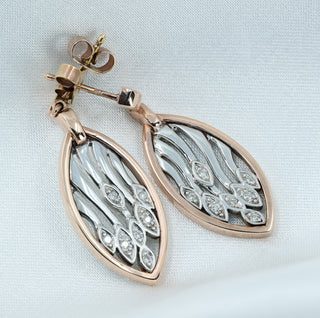 18ct White & Rose Gold Natural Diamond Dangle Earrings - 34mm - 7.1g