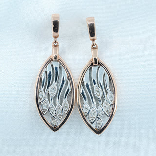 18ct White & Rose Gold Natural Diamond Dangle Earrings - 34mm - 7.1g