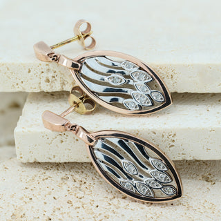 18ct White & Rose Gold Natural Diamond Dangle Earrings - 34mm - 7.1g