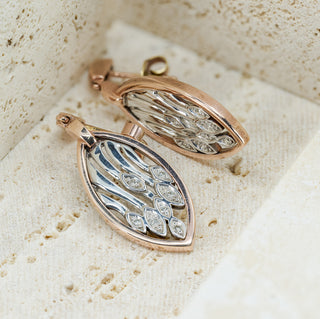 18ct White & Rose Gold Natural Diamond Dangle Earrings - 34mm - 7.1g