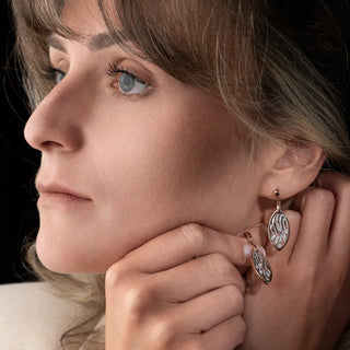 18ct White & Rose Gold Natural Diamond Dangle Earrings - 34mm - 7.1g