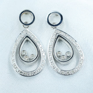 9ct White Gold Floating Diamond Teardrop Earrings - 25mm - 4.5g
