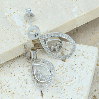 9ct White Gold Floating Diamond Teardrop Earrings - 25mm - 4.5g