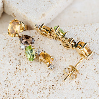 18ct Yellow Gold Multi-Gem Diamond Set Dangle Earrings - 2.8g