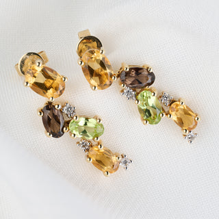 18ct Yellow Gold Multi-Gem Diamond Set Dangle Earrings - 2.8g