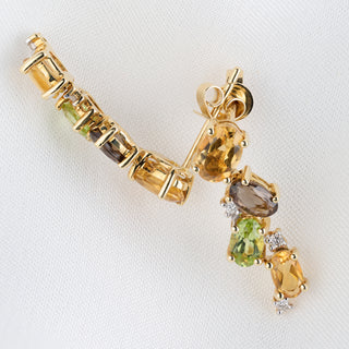 18ct Yellow Gold Multi-Gem Diamond Set Dangle Earrings - 2.8g