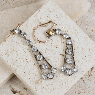 Edwardian 15ct Gold & Platinum 2.00ct Old Cut Diamond Drop Earrings - Boxed