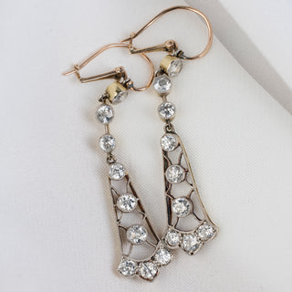 Edwardian 15ct Gold & Platinum 2.00ct Old Cut Diamond Drop Earrings - Boxed