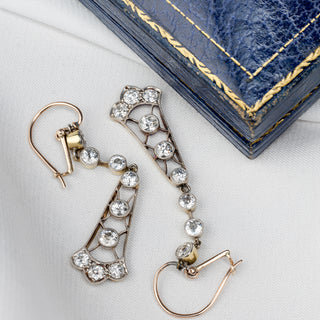 Edwardian 15ct Gold & Platinum 2.00ct Old Cut Diamond Drop Earrings - Boxed