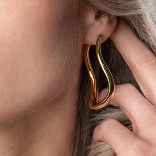 14ct Yellow Gold Large Dangle Twist Hoop Earrings - 50mm